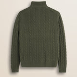 Maglione Mezza Zip a Trecce in Lambswool  retro - Olive Night