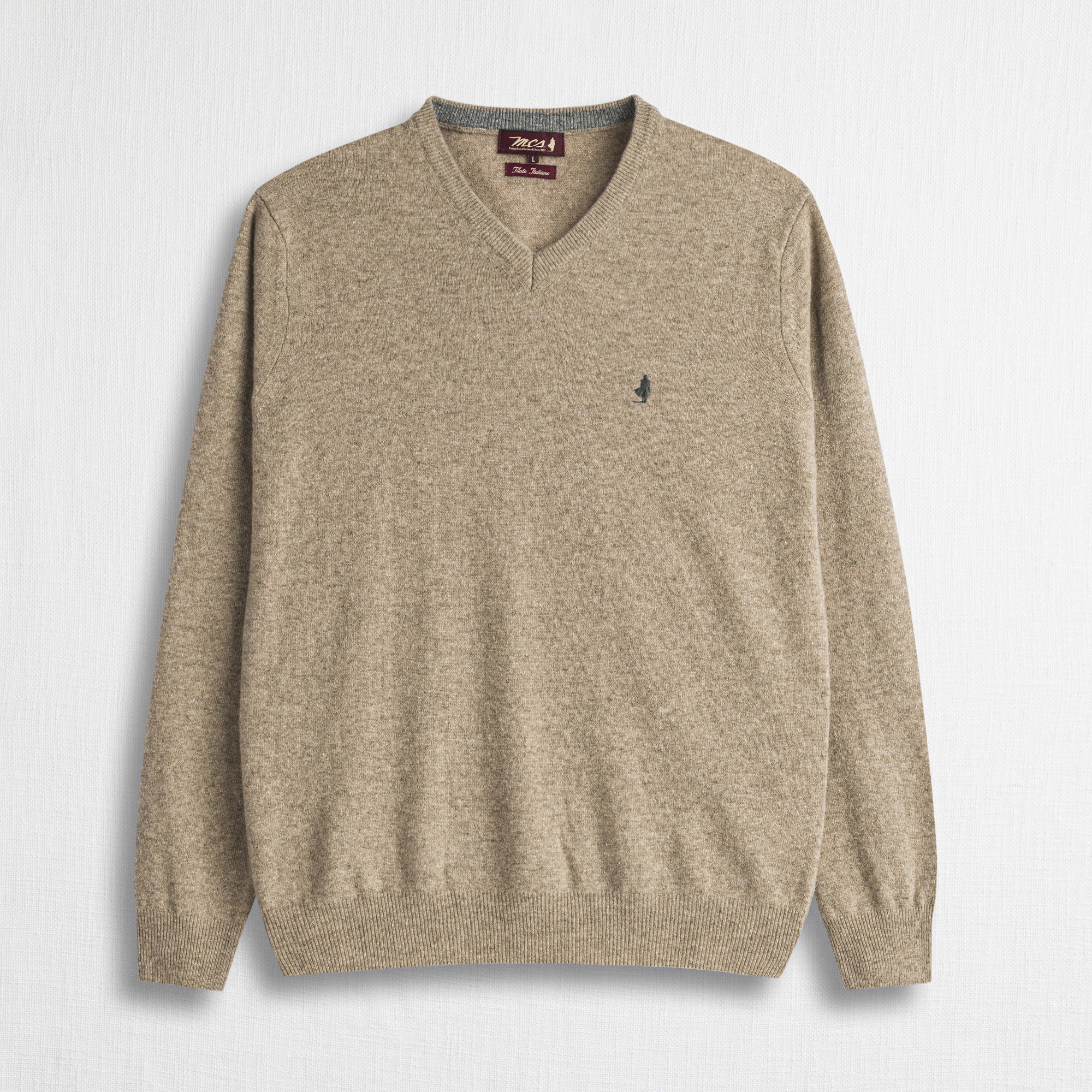 Maglia Collo a V in Misto Lana - Sand