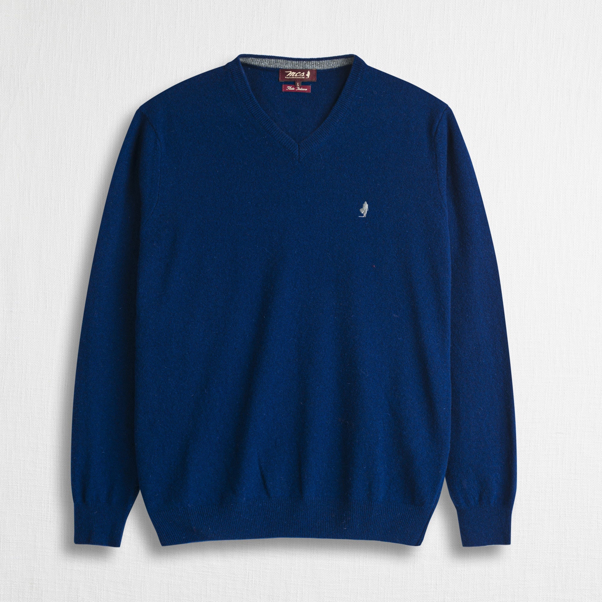 Maglia Collo a V in Misto Lana - Stone Blue