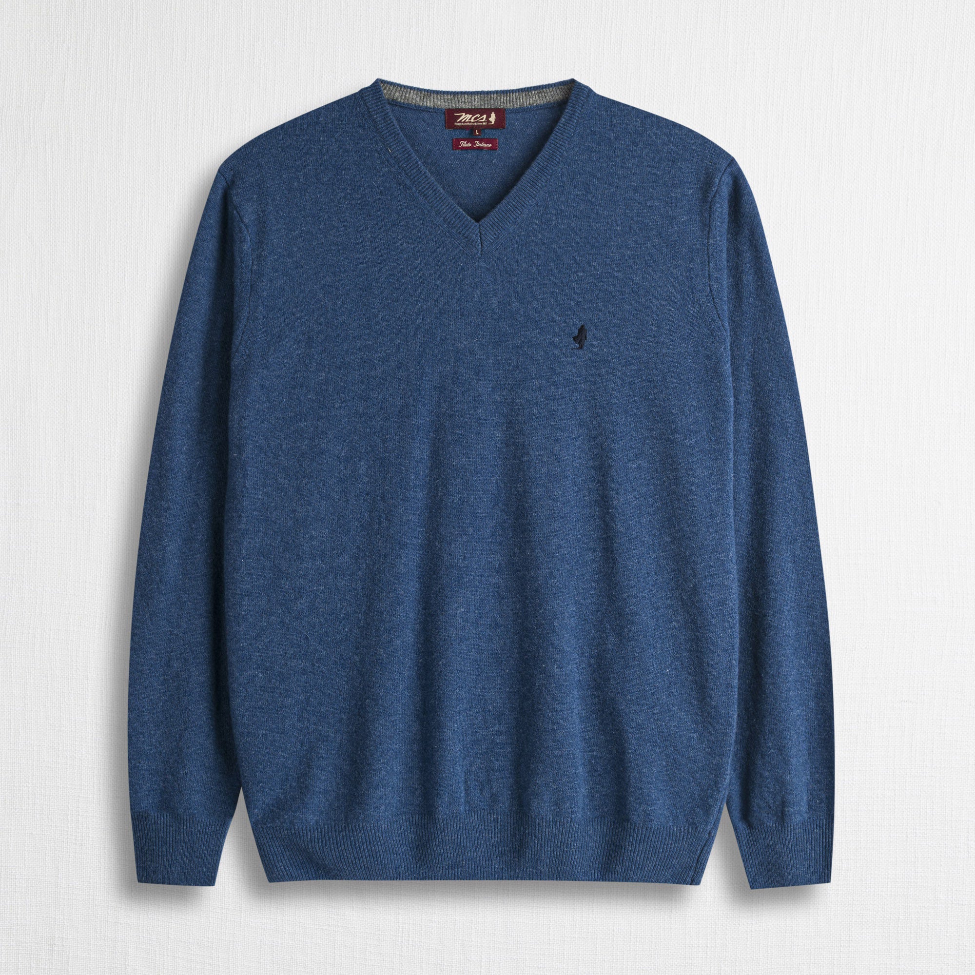 Maglia Collo a V in Misto Lana - Indigo Dust
