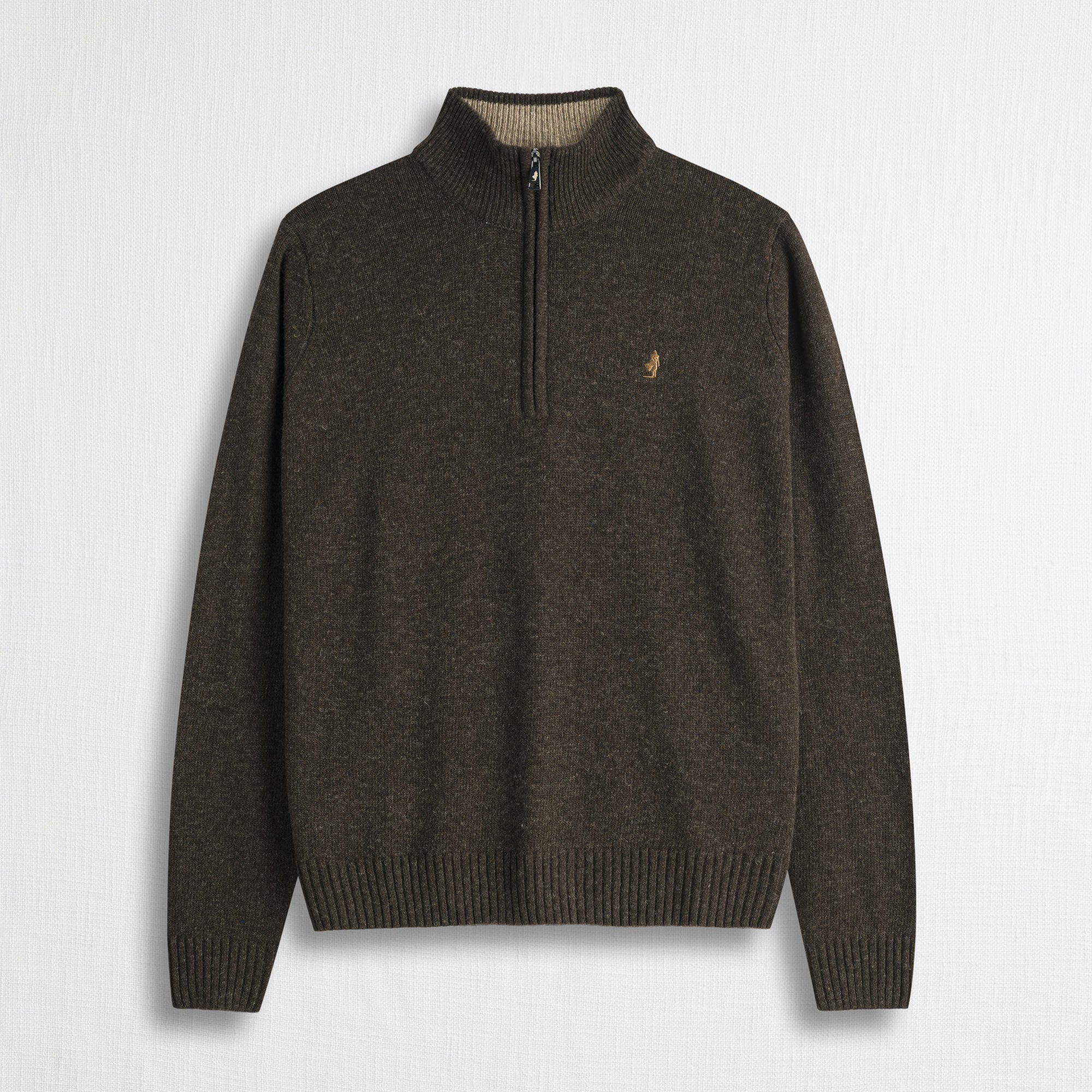 Maglione Mezza Zip in Misto Lana - Fudge Chocolate