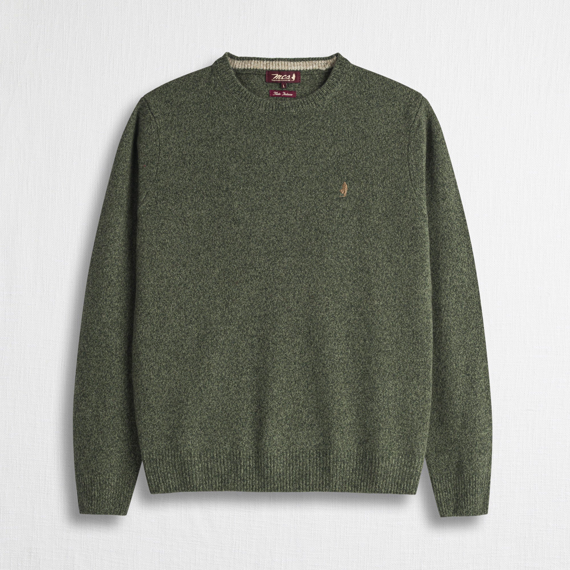 Maglione Girocollo Mouliné in Misto Lana - Oil Green