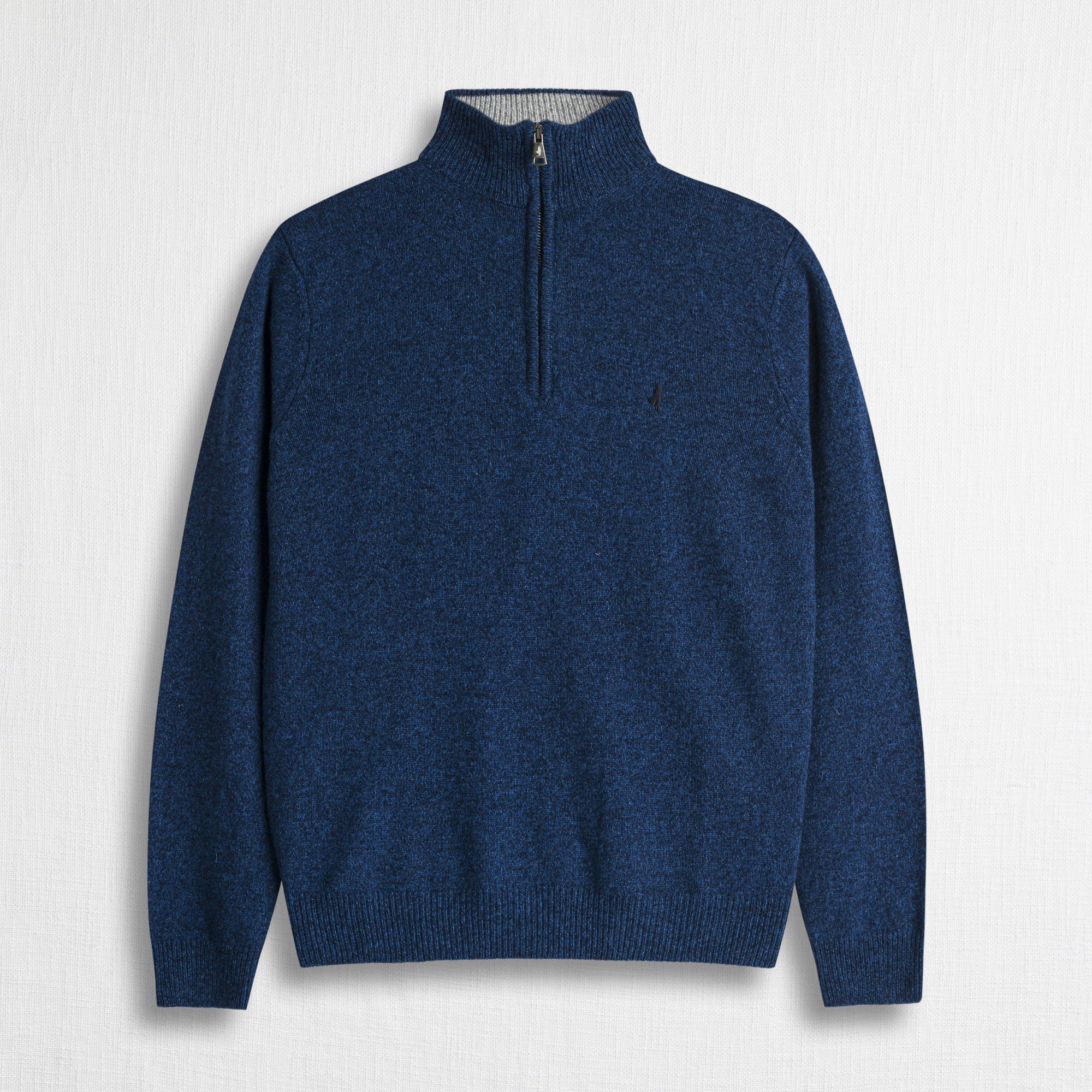 Maglia Mezza Zip Mouliné in Misto Lana - College Blue