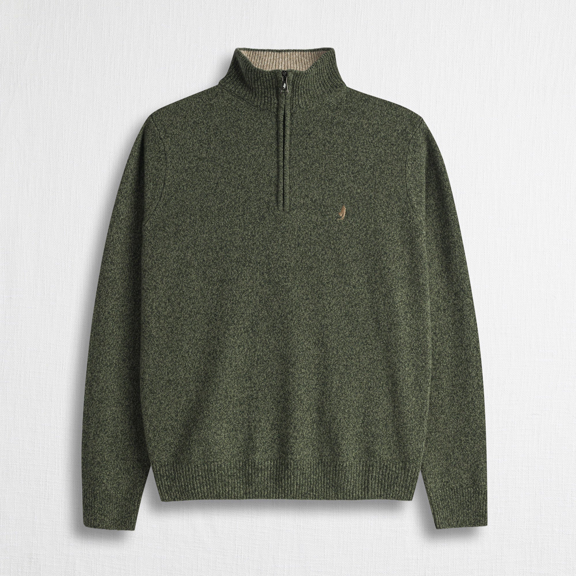 Maglia Mezza Zip Mouliné in Misto Lana - Oil Green