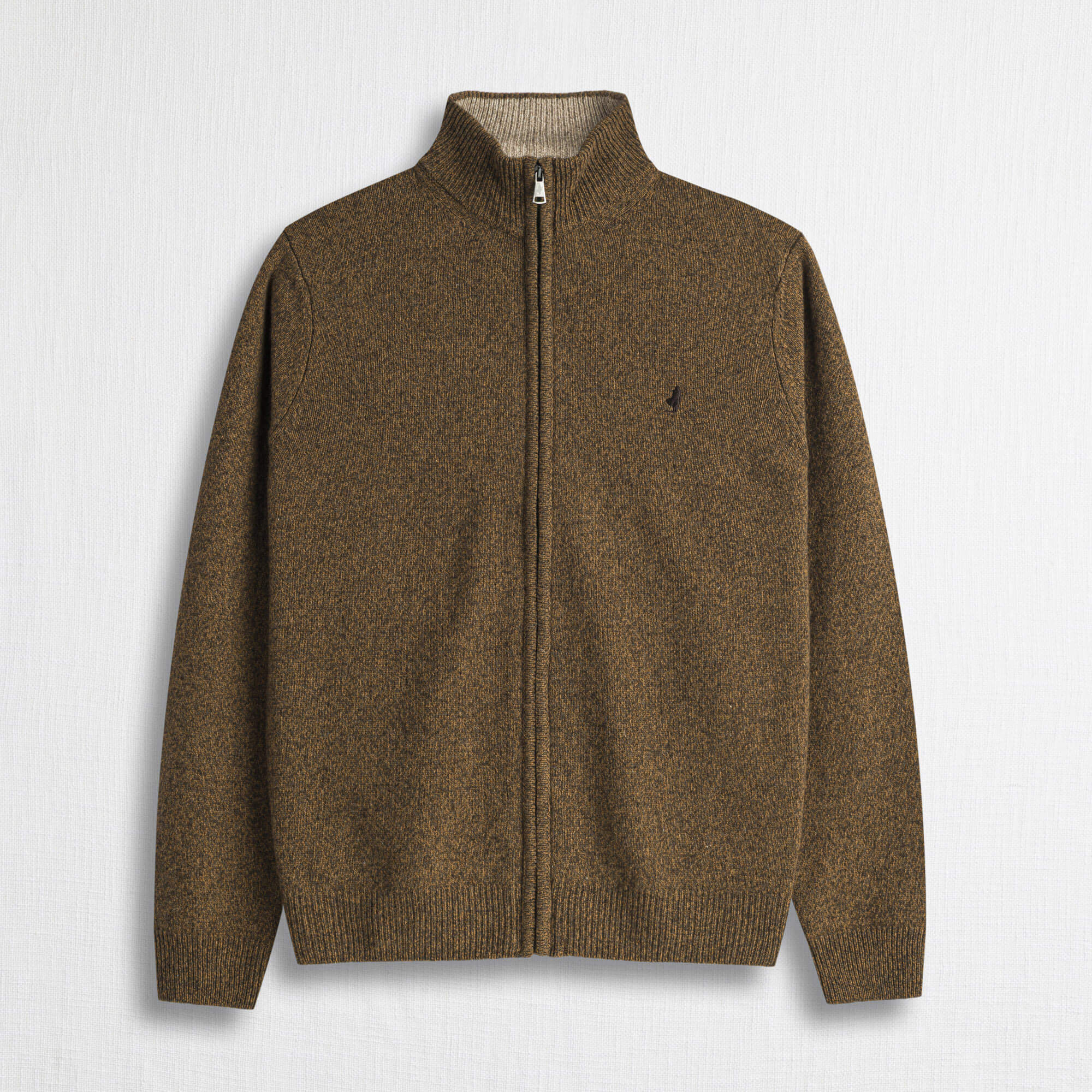 Maglione Full Zip Mouliné in Misto Lana