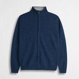 Maglione Full Zip Mouliné in Misto Lana - College Blue