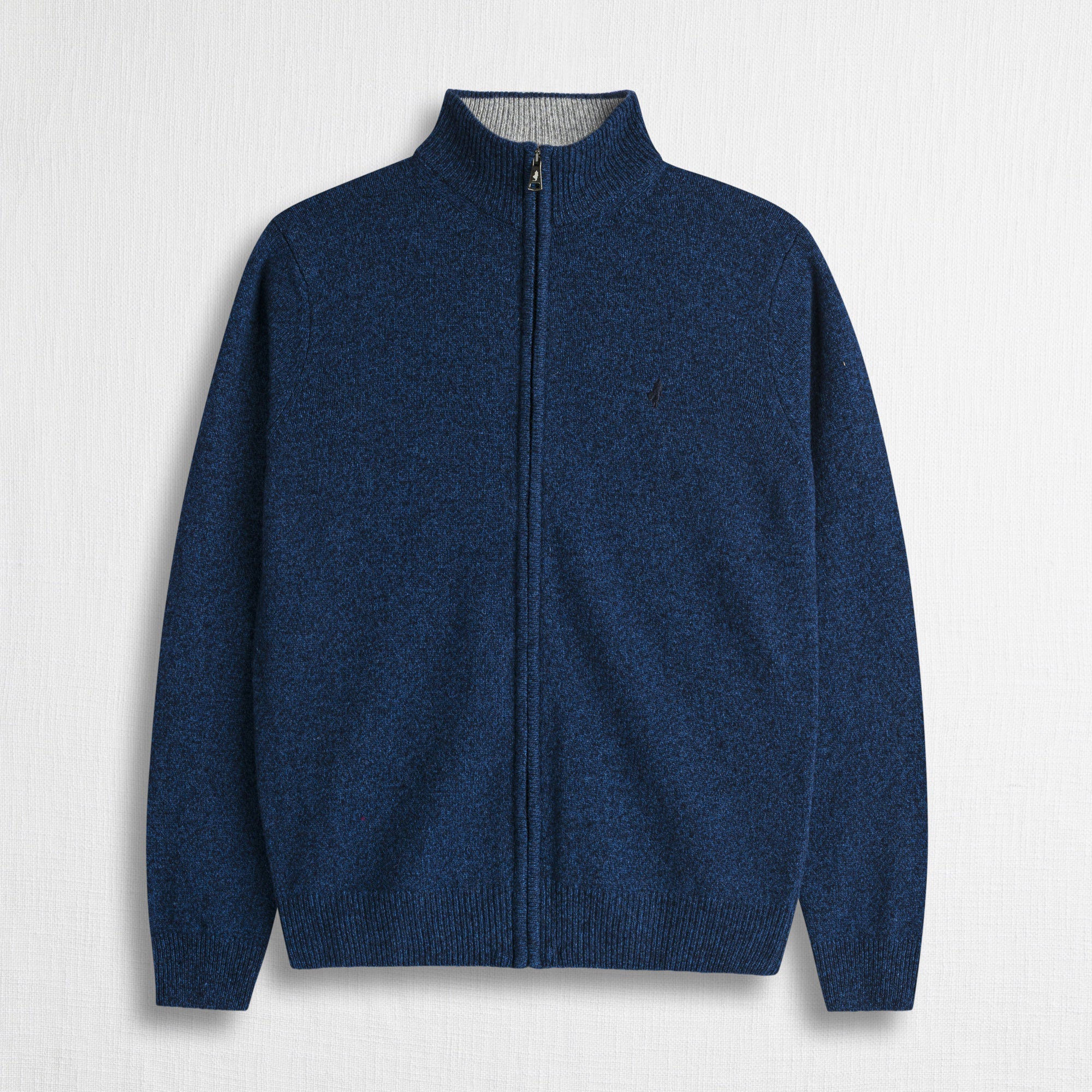 Maglione Full Zip Mouliné in Misto Lana - College Blue