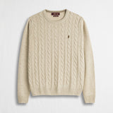 Maglione Girocollo a Trecce in Misto Lana - Chalk
