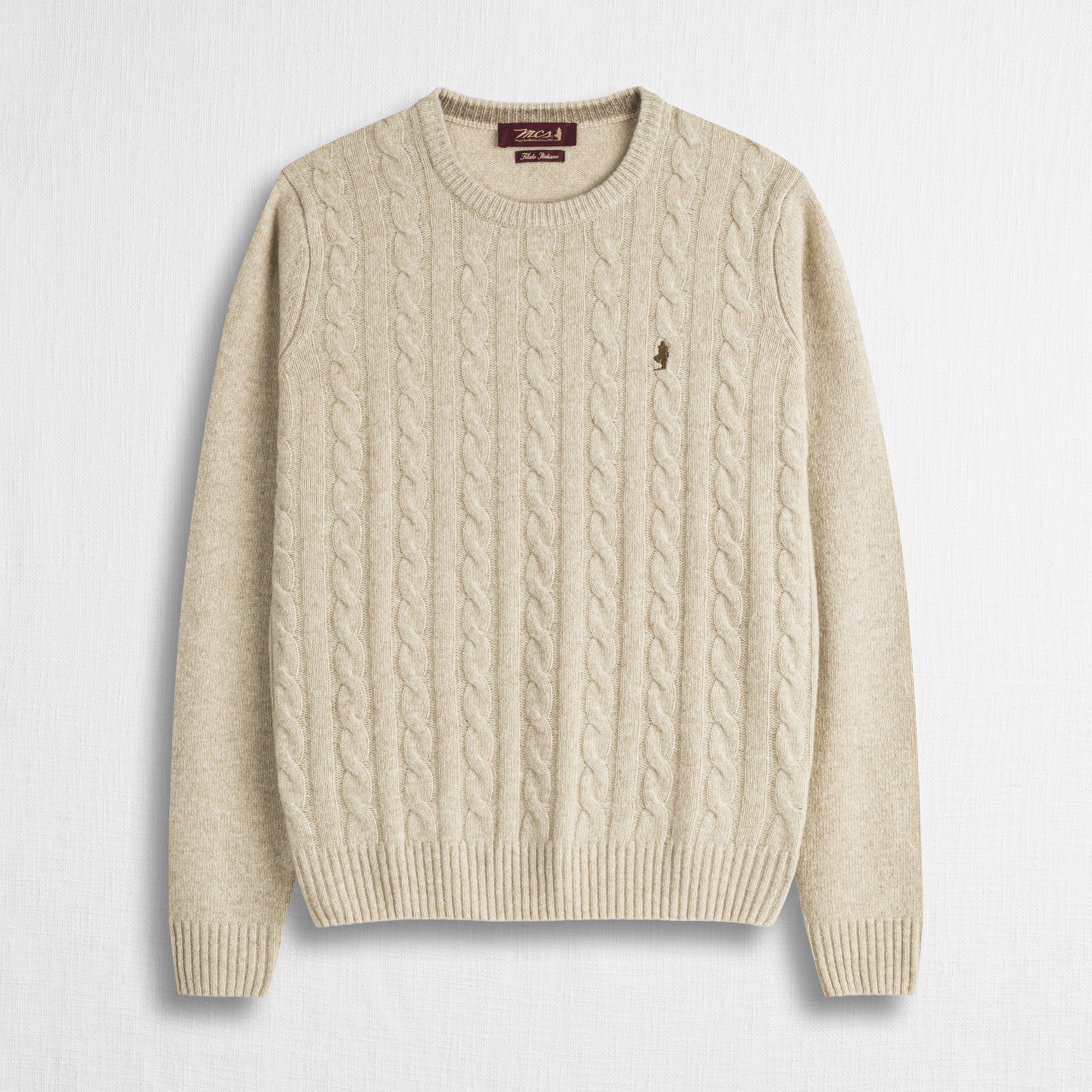 Maglione Girocollo a Trecce in Misto Lana - Chalk