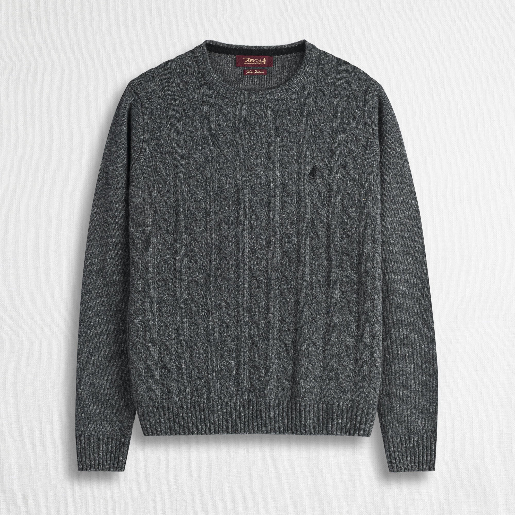 Maglione Girocollo a Trecce in Misto Lana - Lead