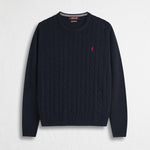 Maglione Girocollo a Trecce in Misto Lana - Blue Navy