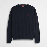 Maglione Girocollo a Trecce in Misto Lana - Blue Navy