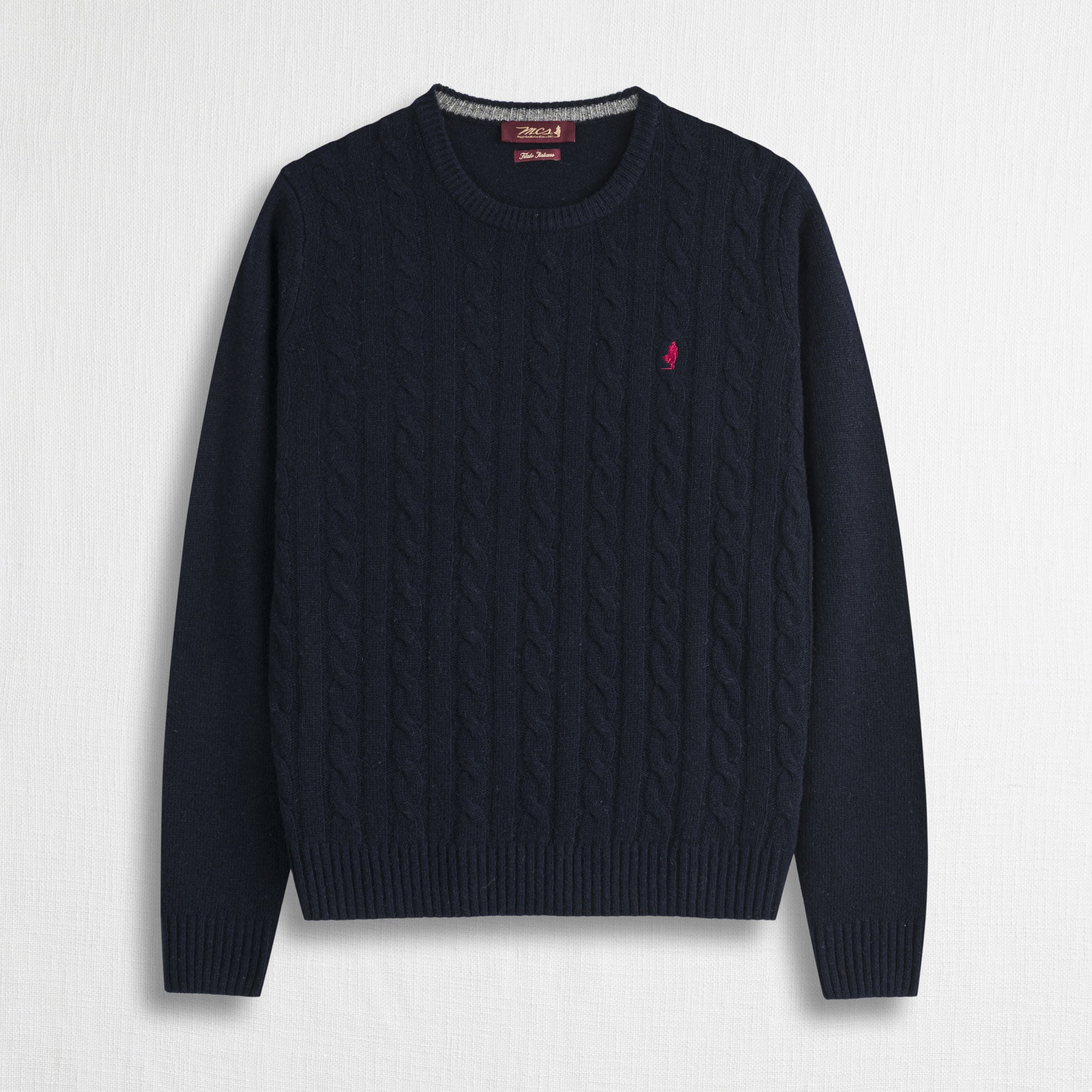 Maglione Girocollo a Trecce in Misto Lana - Blue Navy