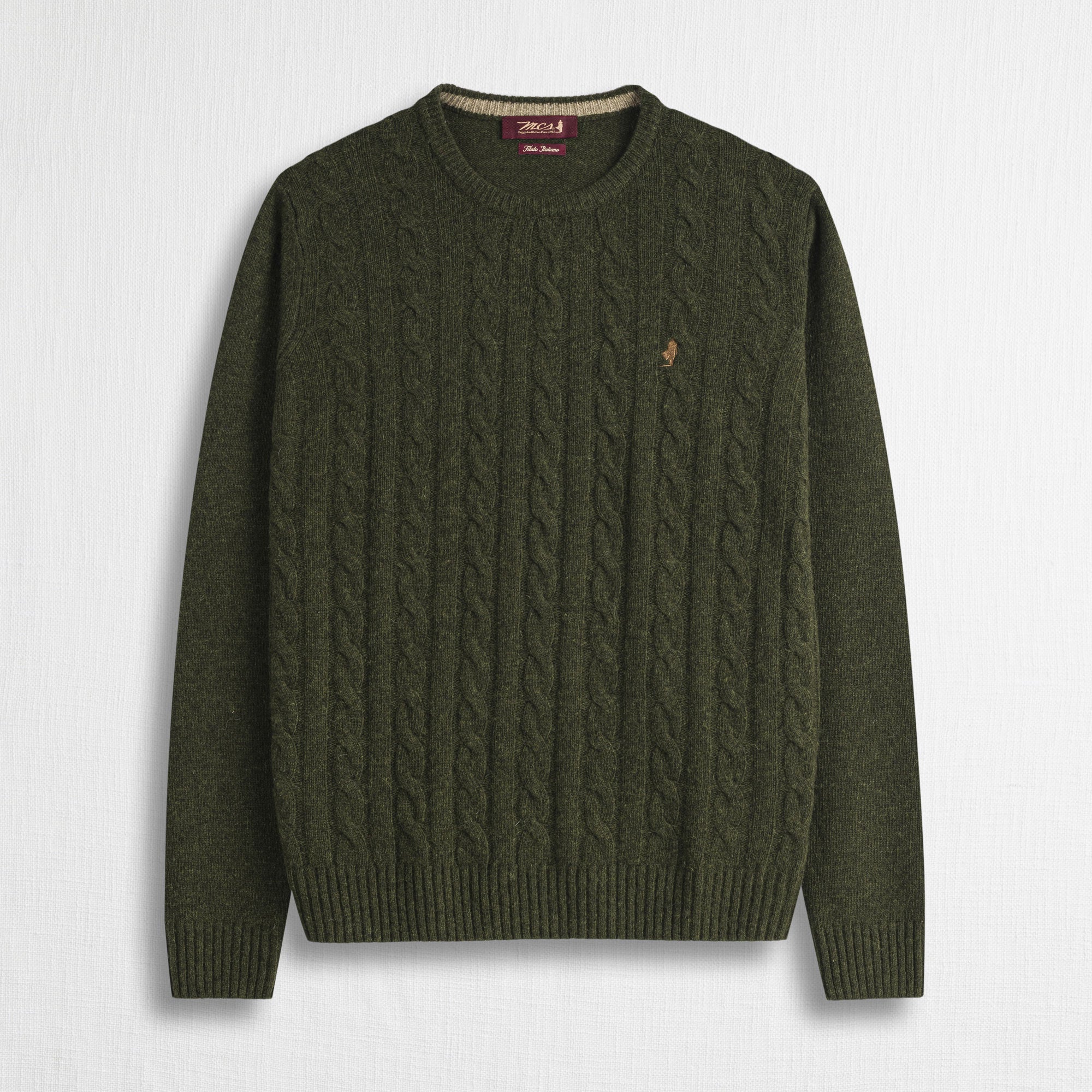 Maglione Girocollo a Trecce in Misto Lana - Fall Leaf