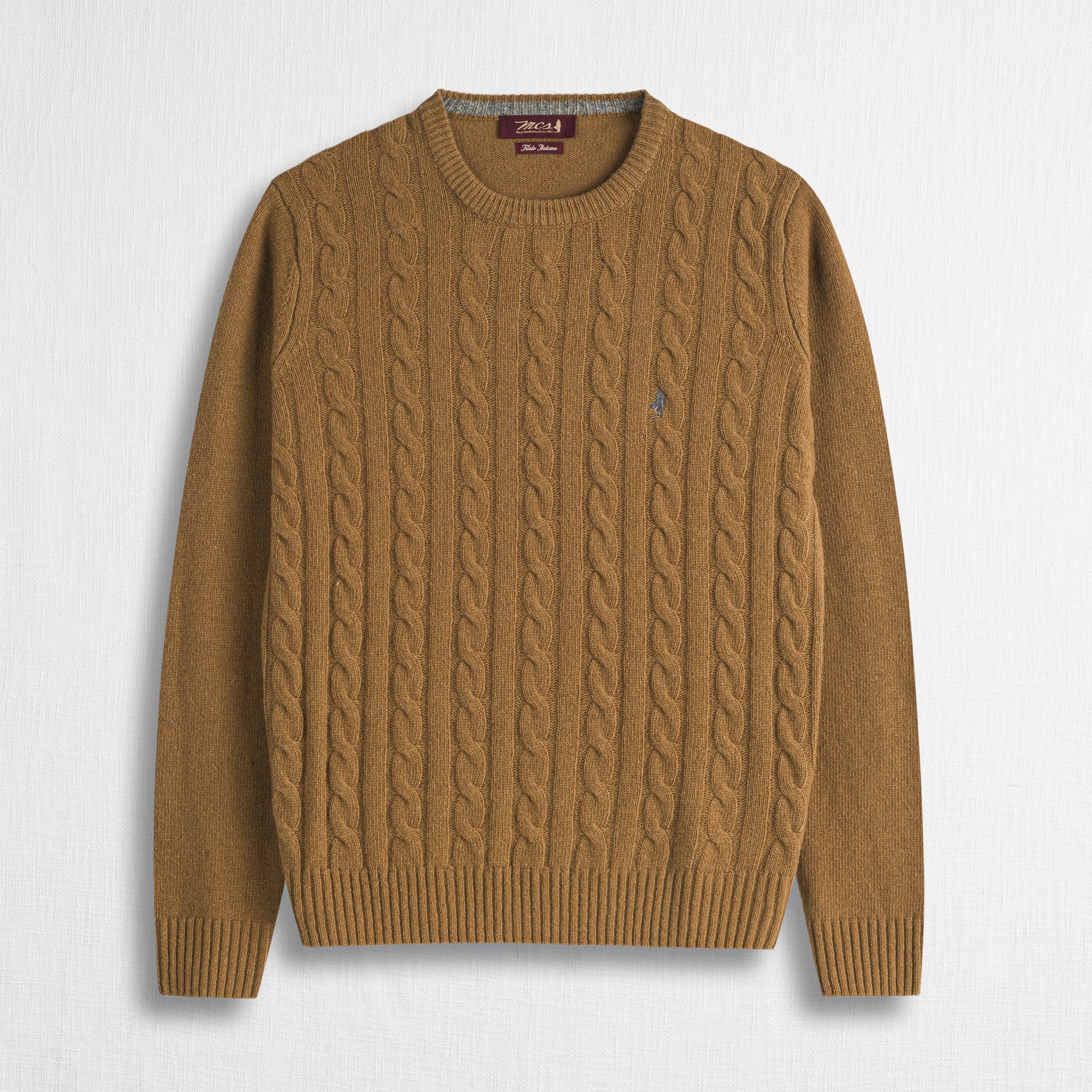 Maglione Girocollo a Trecce in Misto Lana - Ginger