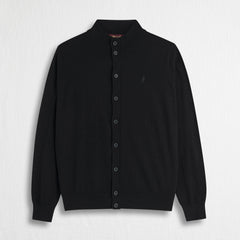Cardigan in Cotone Lana con Bottoni - Black
