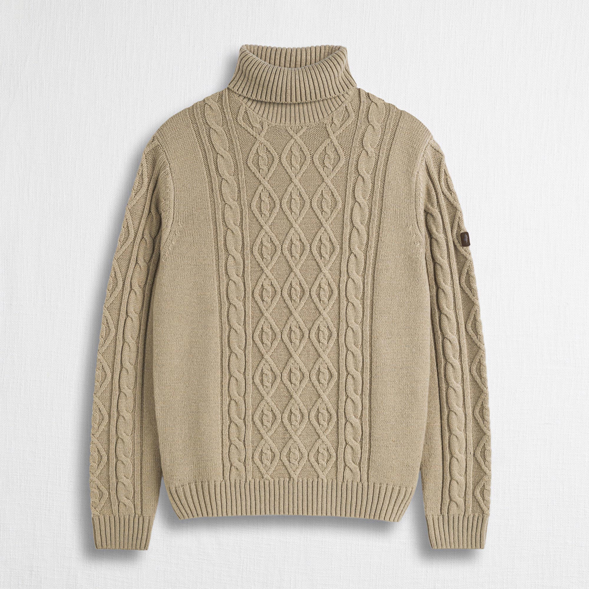 Maglia Collo Alto a Trecce in Misto Lana - Sand