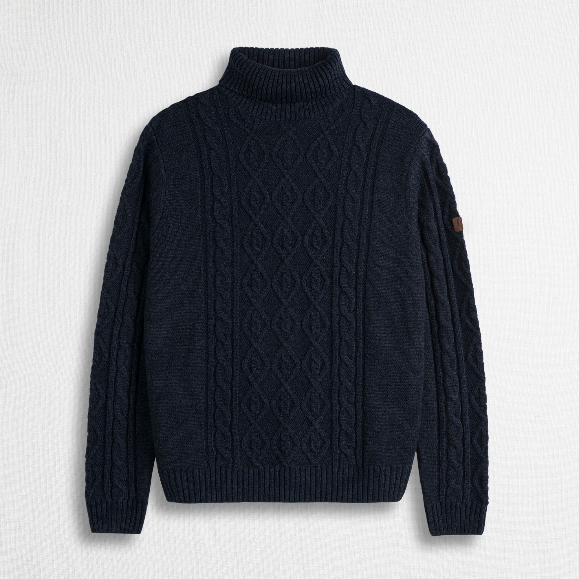 Maglia Collo Alto a Trecce in Misto Lana - Blue Navy