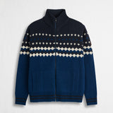 Cardigan Full Zip in Jacquard Fantasia - Stone Blue