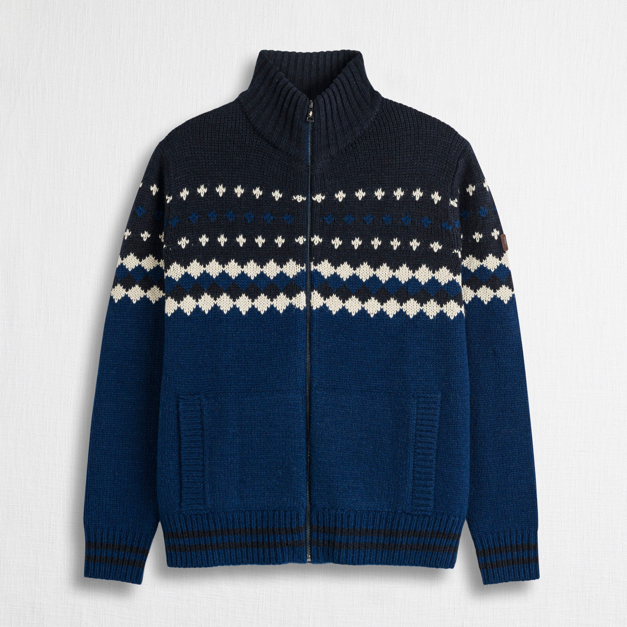 Cardigan Full Zip in Jacquard Fantasia - Stone Blue