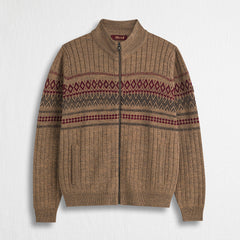 Cardigan Full Zip Jacquard Collo Alto - Sand