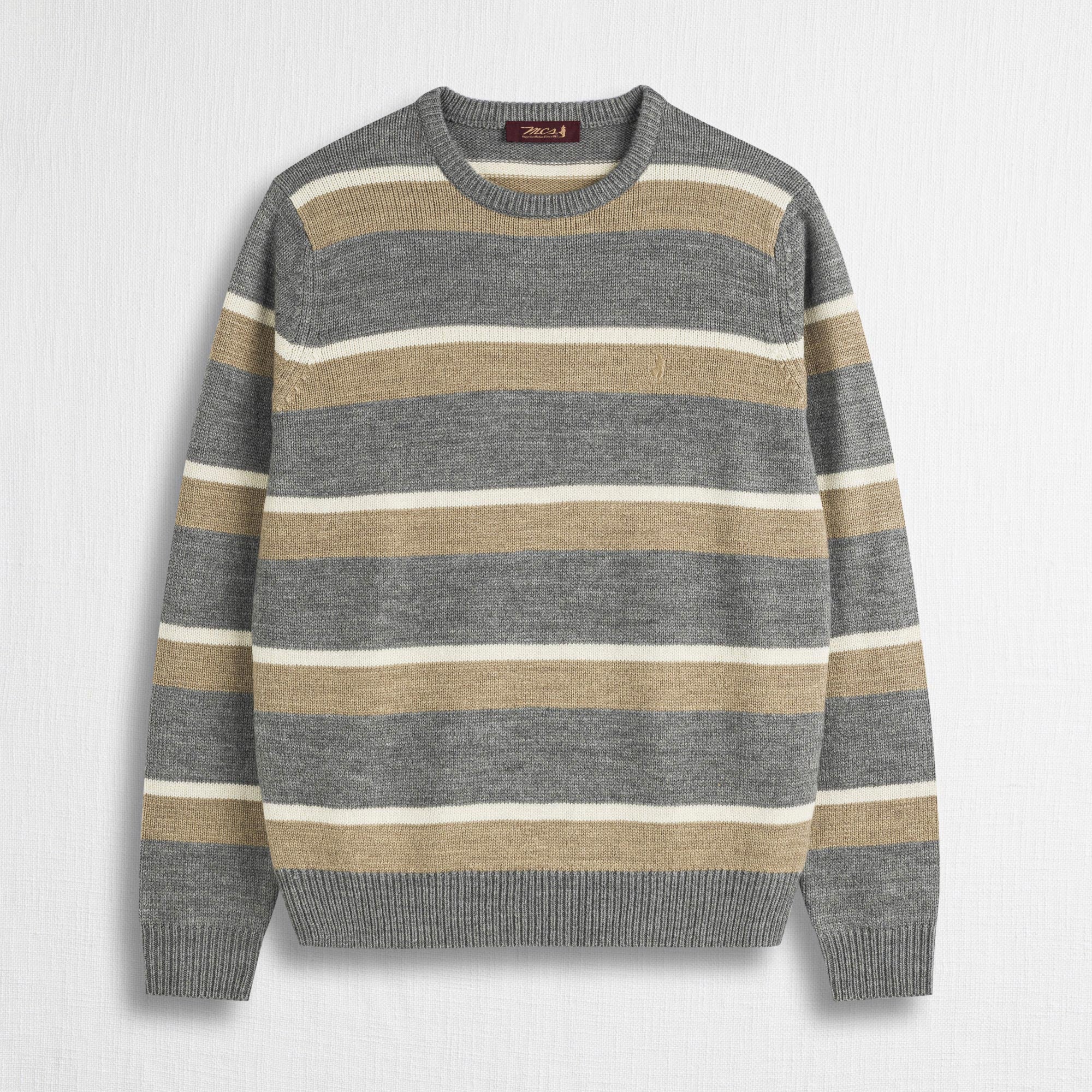 Maglione Girocollo a Righe in Misto Lana - Blue Gray