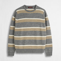 Maglione Girocollo a Righe in Misto Lana - Blue Gray