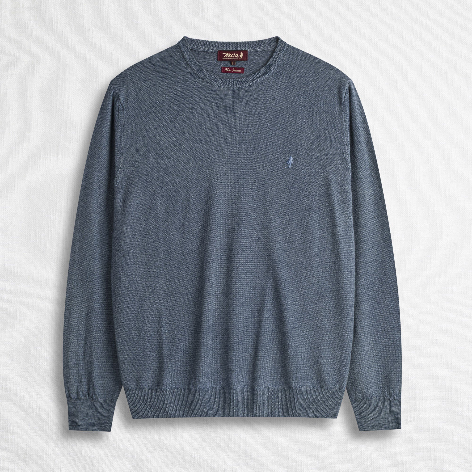 Maglione Girocollo 100% Lana Merino - Light Navy
