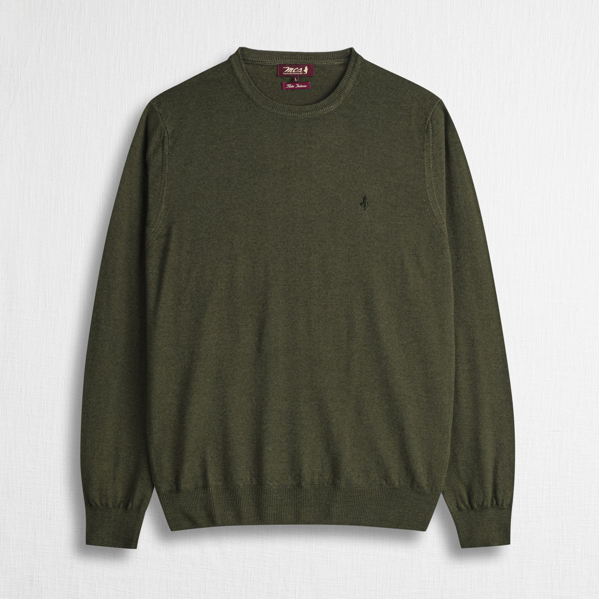 Maglione Girocollo 100% Lana Merino - Oil Green