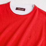 100% Cotton Crew Neck Shirt with Jersey Details - Spice Orange