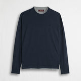 Maglia 100% cotone girocollo con dettagli in jersey - Navy Blue