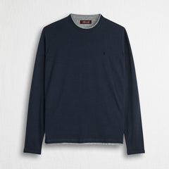 Maglia 100% cotone girocollo con dettagli in jersey - Navy Blue