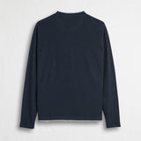 100% Cotton Crew Neck Shirt with Jersey Details - Navy Blue