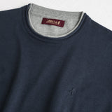 100% Cotton Crew Neck Shirt with Jersey Details - Navy Blue