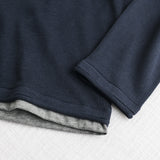 100% Cotton Crew Neck Shirt with Jersey Details - Navy Blue