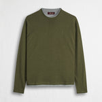Maglia 100% cotone girocollo con dettagli in jersey - Dark Olive