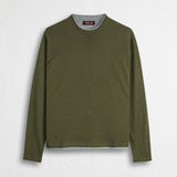 Maglia 100% cotone girocollo con dettagli in jersey - Dark Olive