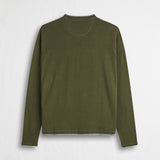 100% Cotton Crew Neck Shirt with Jersey Details - Dark Olive