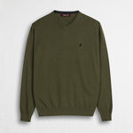 Maglia 100% cotone scollo V - Dark Olive