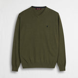 Maglia 100% cotone scollo V - Dark Olive