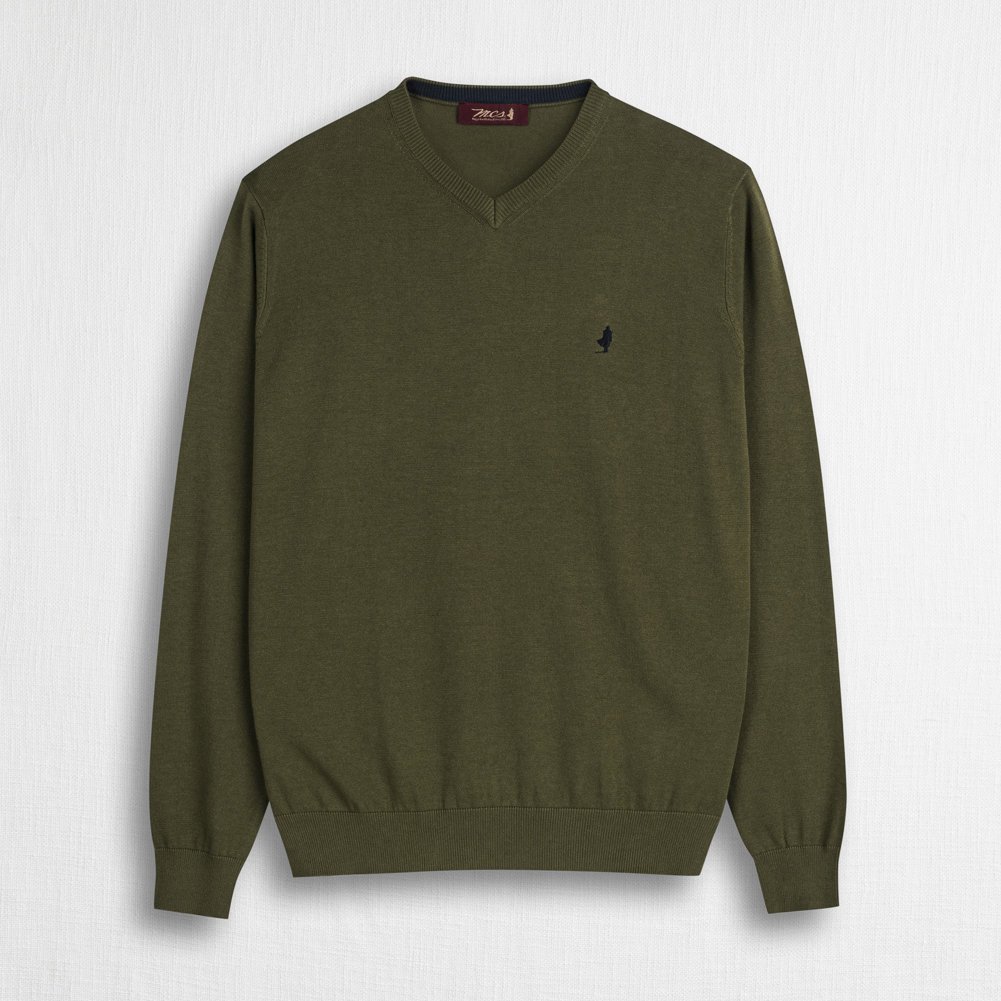 Maglia 100% cotone scollo V - Dark Olive