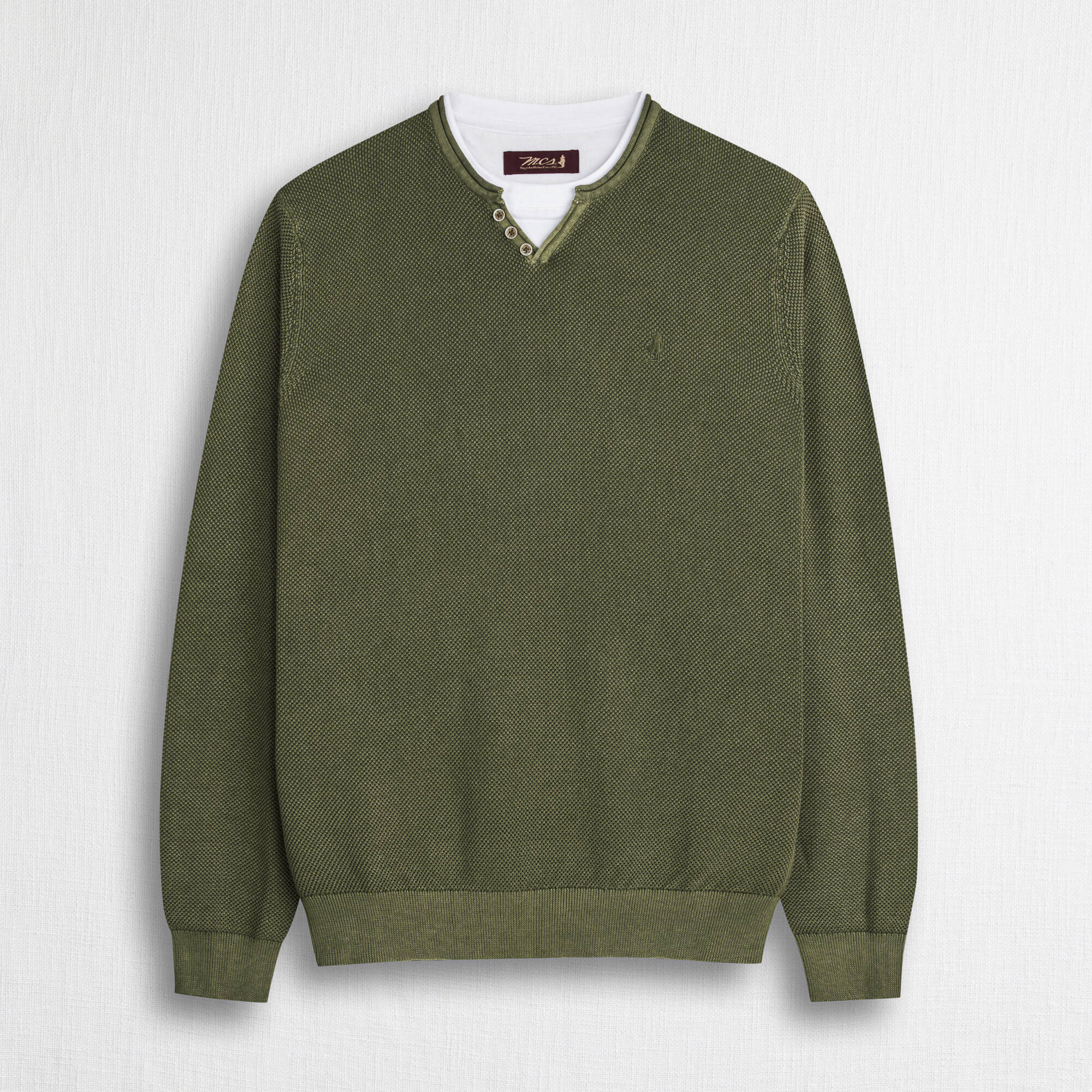 Maglia 100% cotone piquet serafino acid wash - Dark Olive