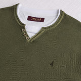 100% Cotton Piquet Serafino Acid Wash Shirt - Dark Olive