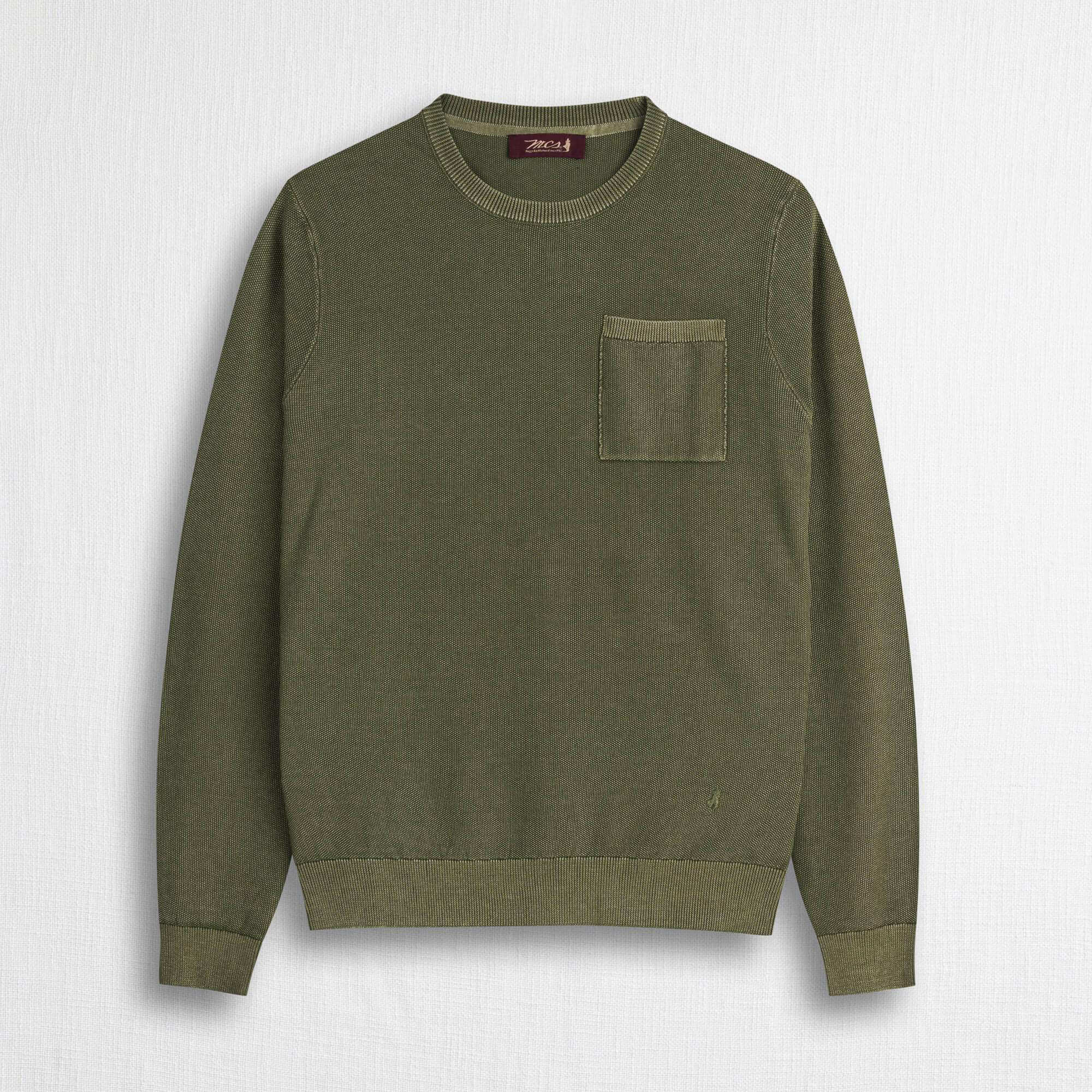 Maglia in piquet girocollo acid wash - Dark Olive
