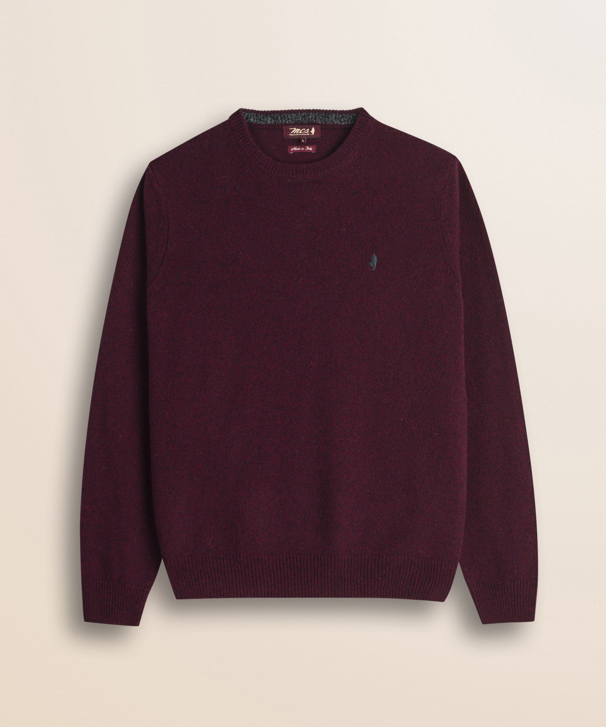 Maglione Girocollo in Lambswool Mouliné  fronte - Merlot