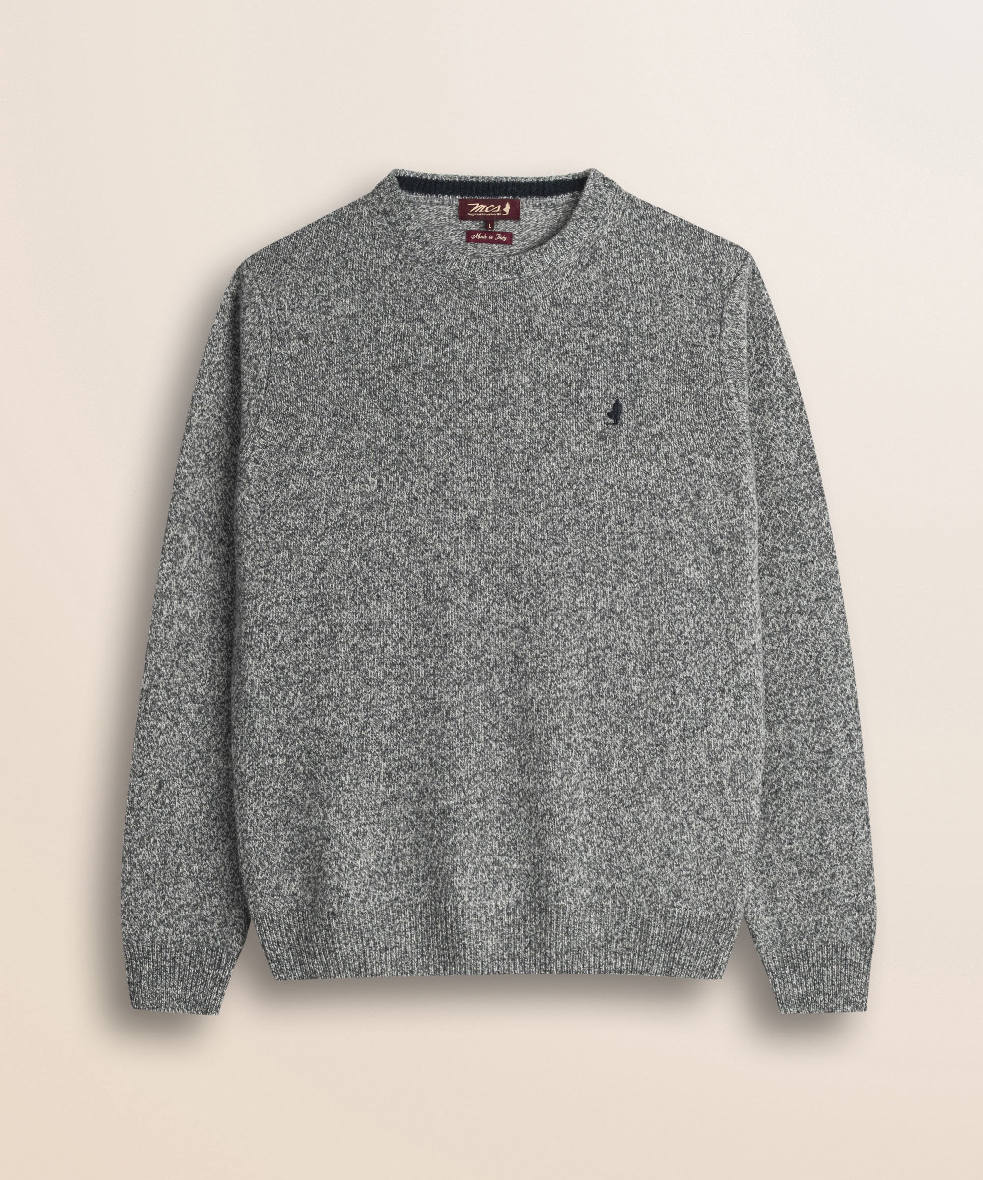 Maglione Girocollo in Lambswool Mouliné  fronte - Grey Melange