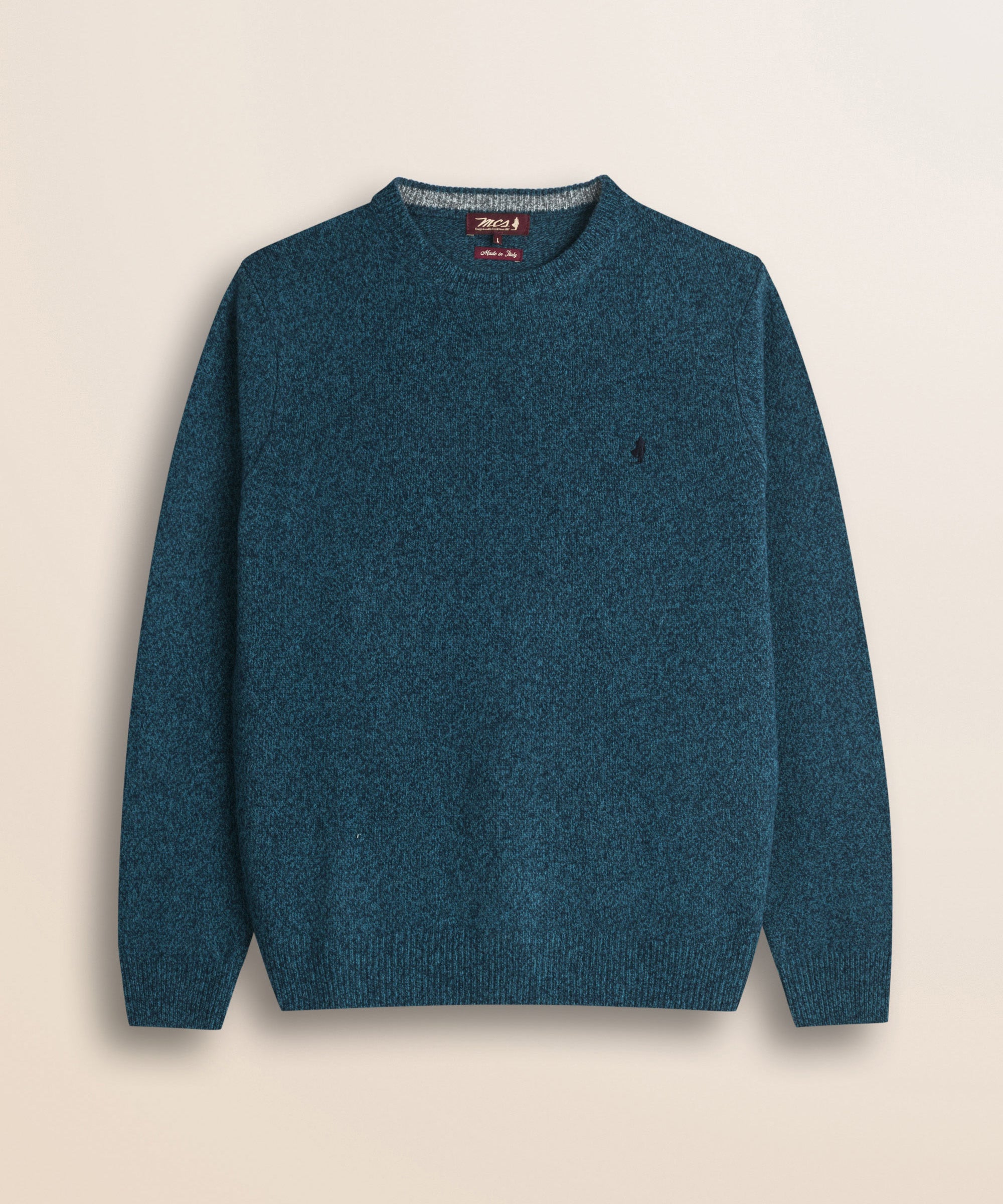 Maglione Girocollo in Lambswool Mouliné  fronte - Atlantic Deep