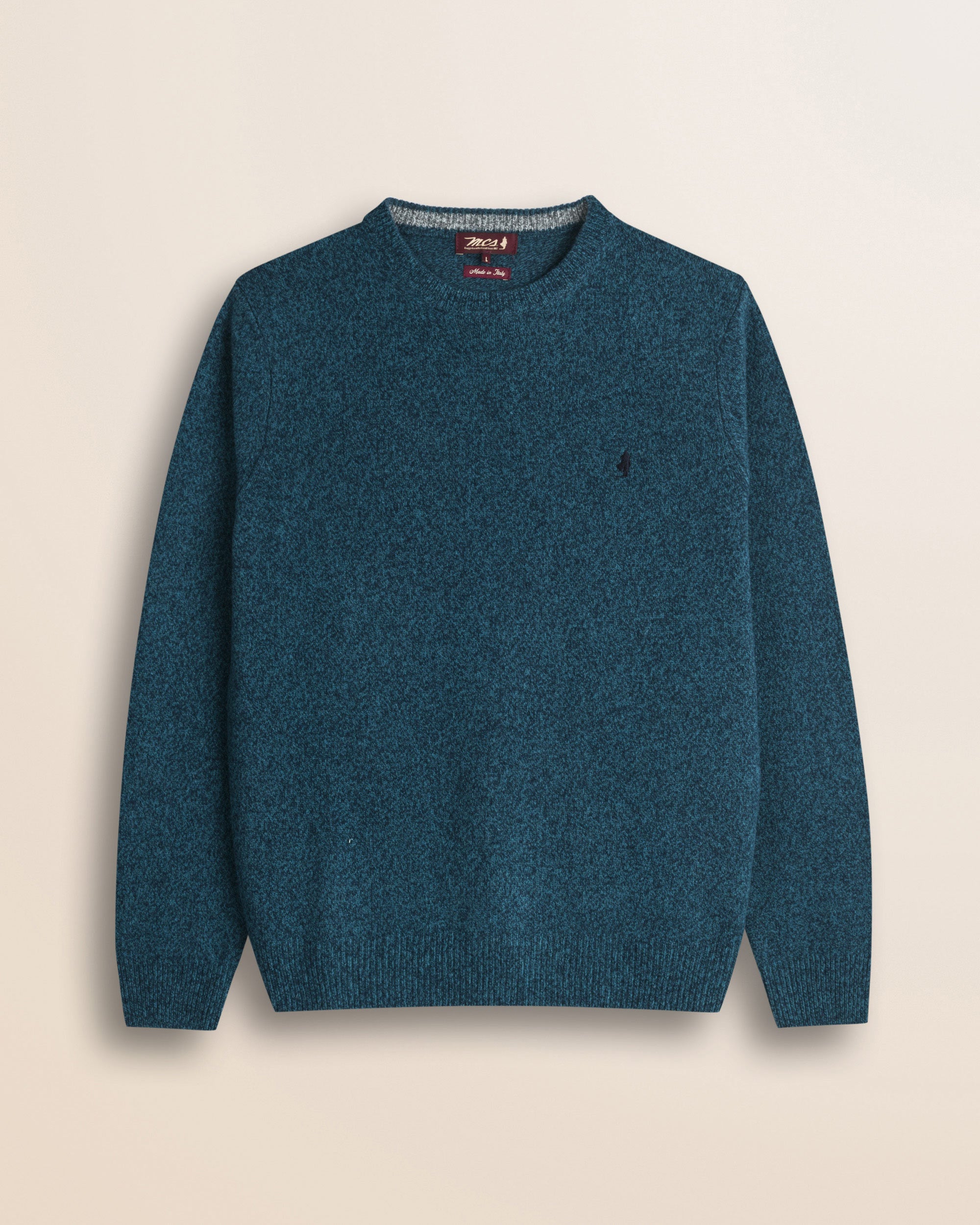 Maglione Girocollo in Lambswool Mouliné  fronte - Atlantic Deep