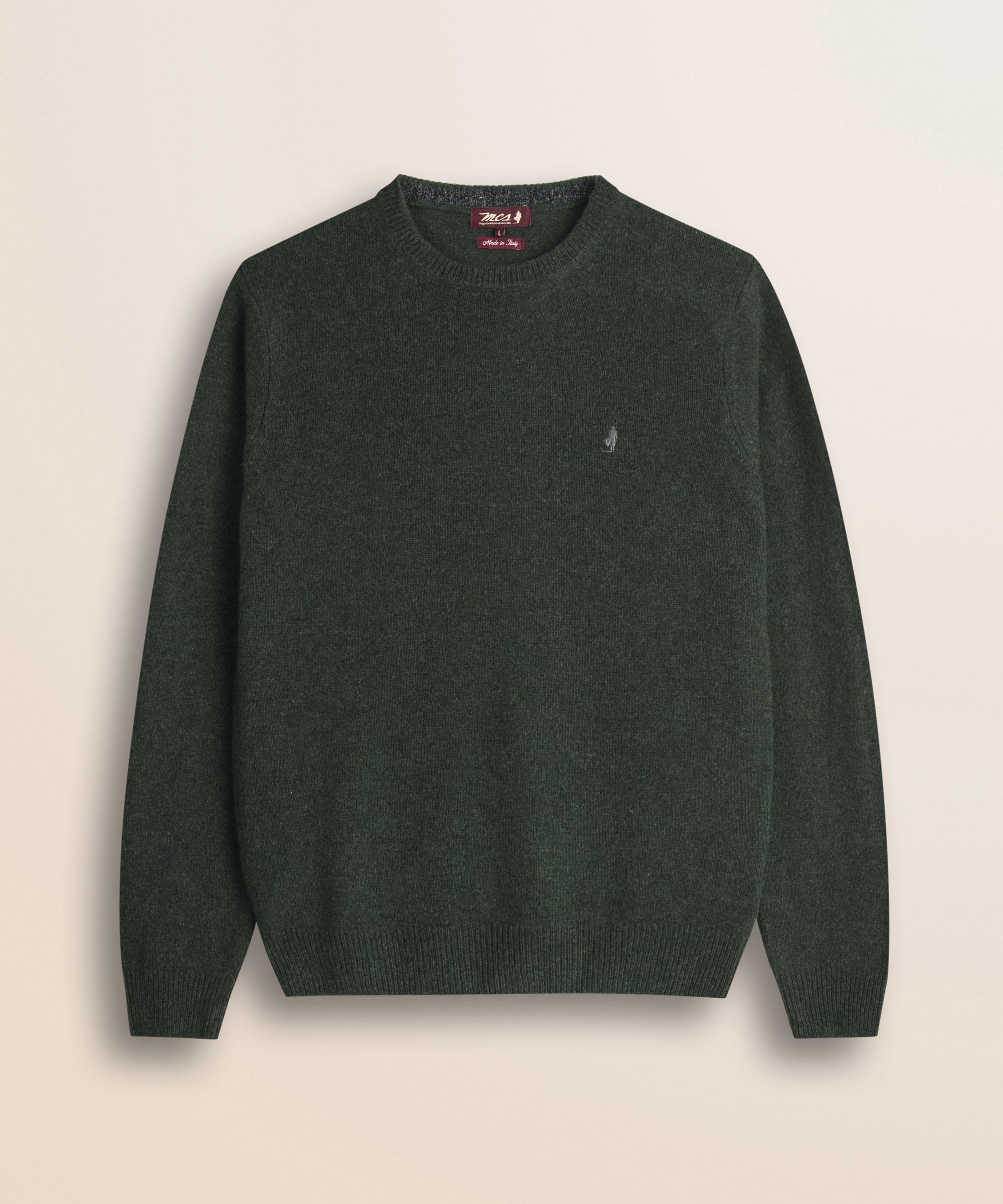 Maglione Girocollo in Lambswool Mouliné  fronte - Olive Night