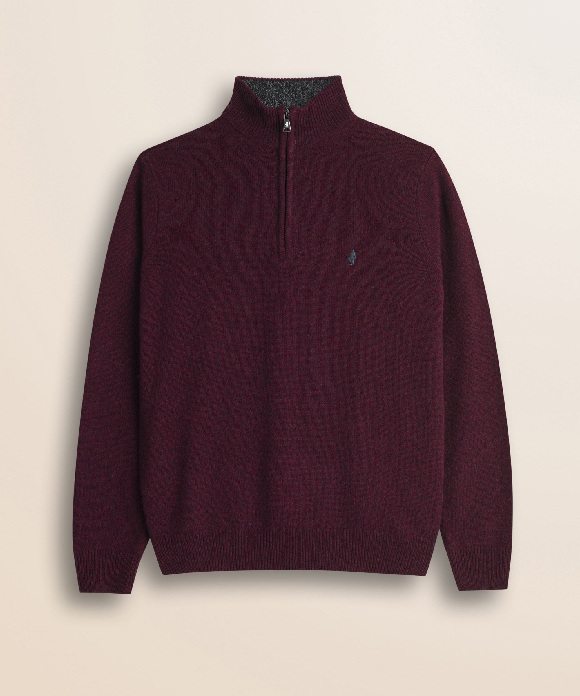 Maglione Mezza Zip in Lambswool Mouliné  fronte - Merlot